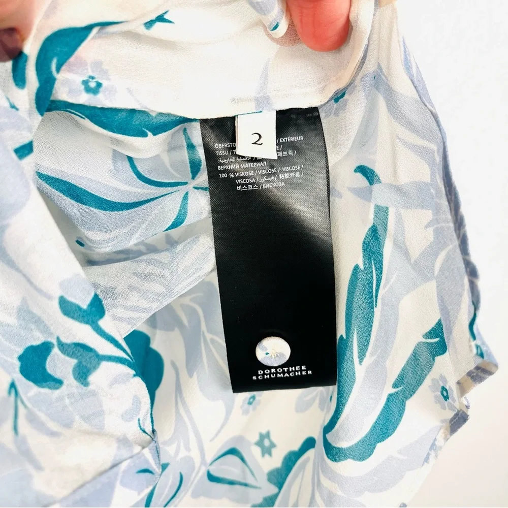 Dorothee Schumacher Floral Blue & Green Ruffled Long Sleeve Blouse Top 2/Small - Picture 6 of 7